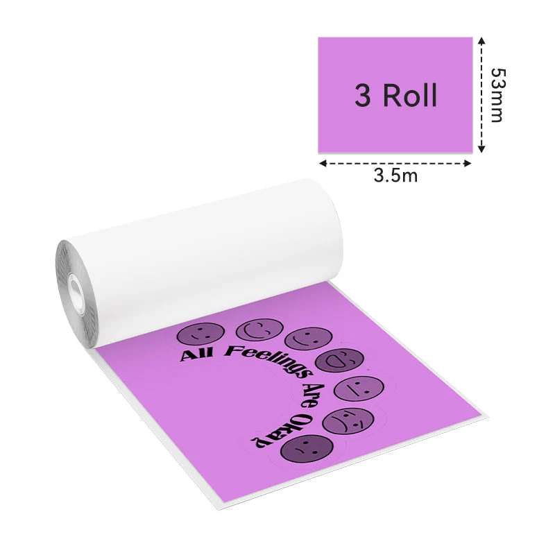 Phomemo 53mm Purple/Rose-Red/Orange Sticker 20-Year-Lasting Thermal Paper for M02/M02S/M02Pro/M03/M03AS/M04S/M04AS/M832 3 Rolls