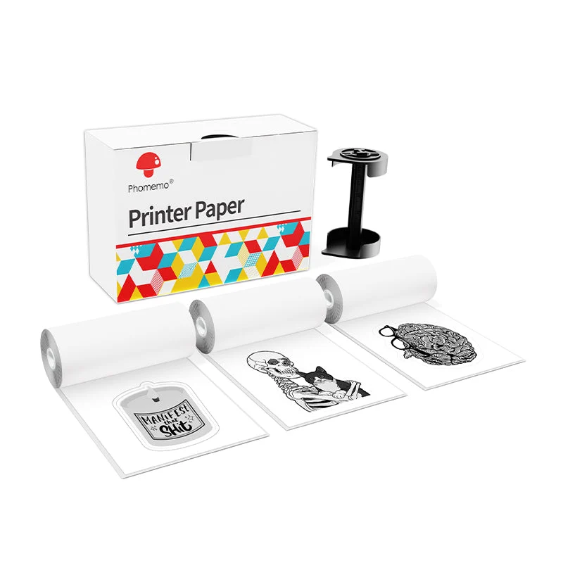 Phomemo Paper Holder Set for Phomemo M02 Pro & M02S Printer with 53mm White Sticker 2-Year-Lasting Paper 3 Rolls