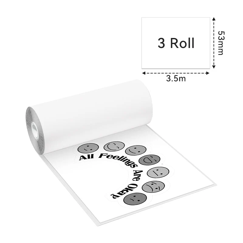 Phomemo Paper Holder Set for Phomemo M02 Pro & M02S Printer with 53mm White Sticker 2-Year-Lasting Paper 3 Rolls