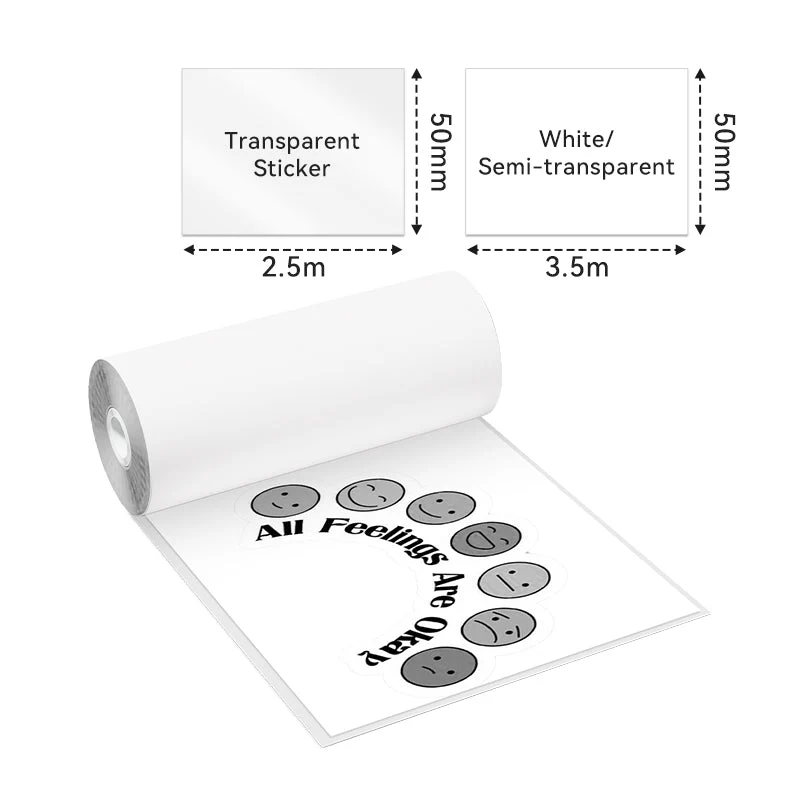 Phomemo 53mm White/Semi-transparent/Transparent Sticker Thermal Paper for M02/M02S/M02Pro/M03/M03AS/M04S/M04AS/M832 3 Rolls
