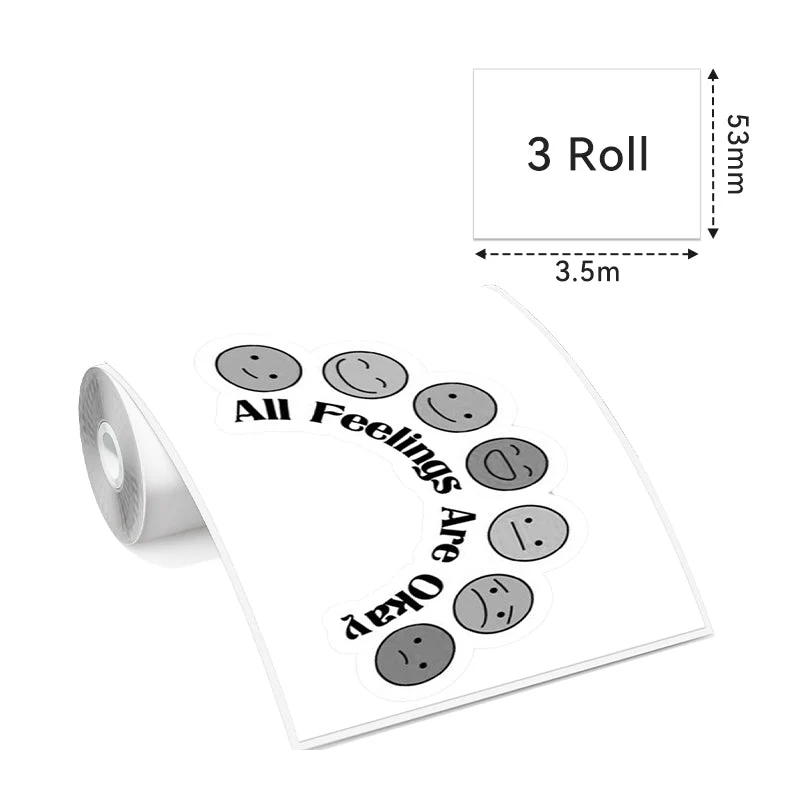 Phomemo 53mm White Sticker 10-Year-Lasting Thermal Paper for T02/M02X/M832 3 Rolls