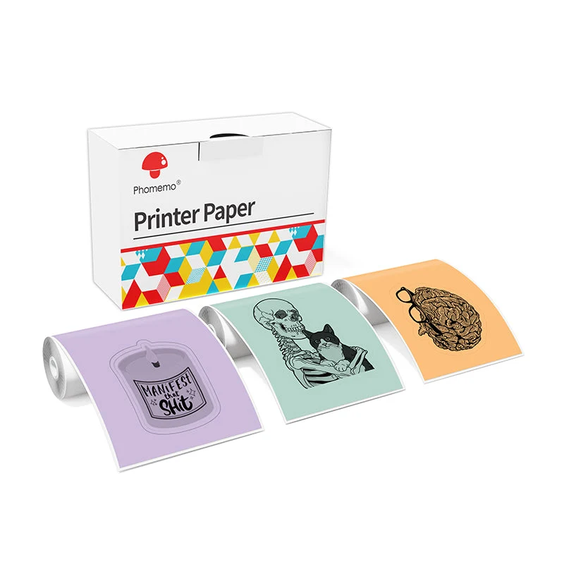Phomemo 53mm Orange/Green/Purple Sticker 20-Year-Lasting Thermal Paper for T02/M02X/M832 3 Rolls