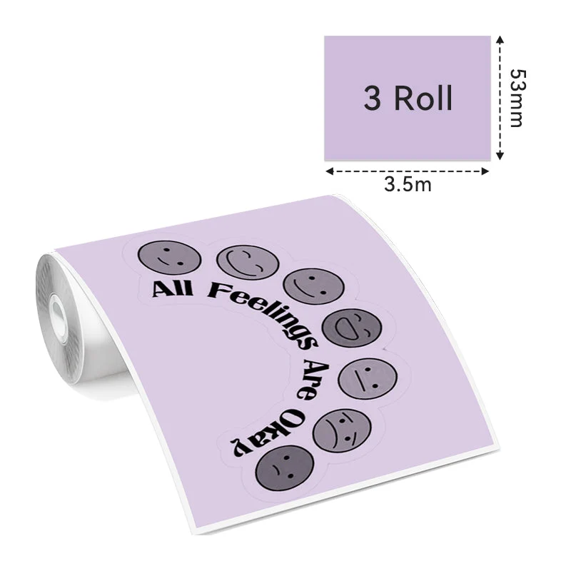 Phomemo 53mm Orange/Green/Purple Sticker 20-Year-Lasting Thermal Paper for T02/M02X/M832 3 Rolls