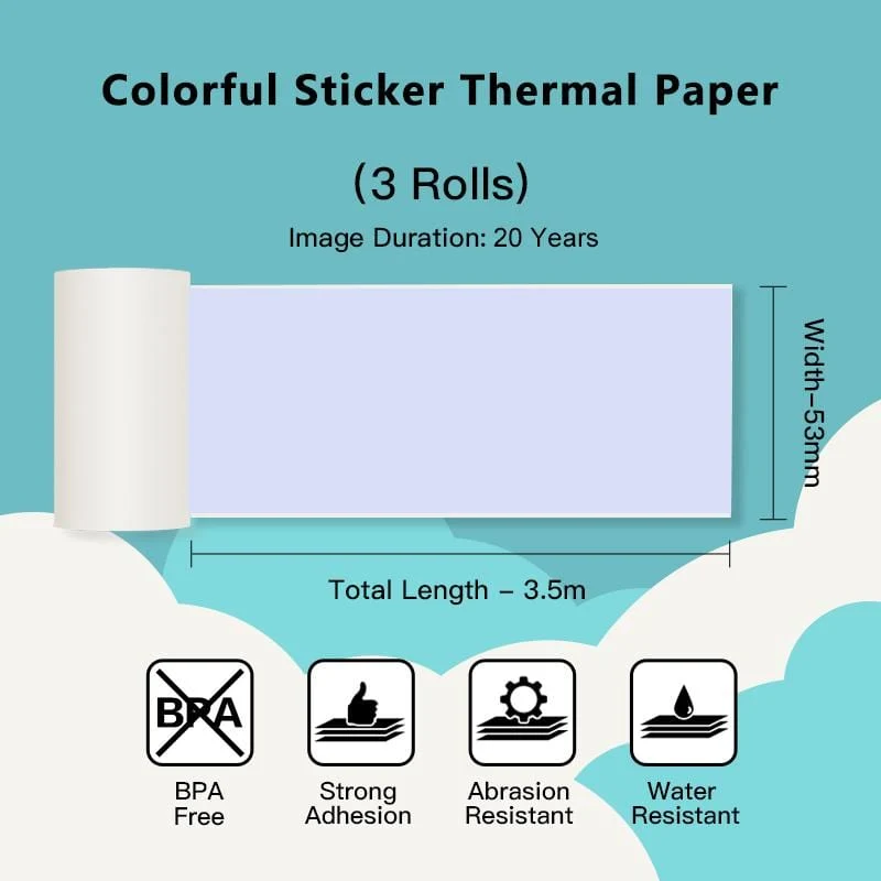 Phomemo 53mm Orange/Green/Purple Sticker 20-Year-Lasting Thermal Paper for T02/M02X/M832 3 Rolls