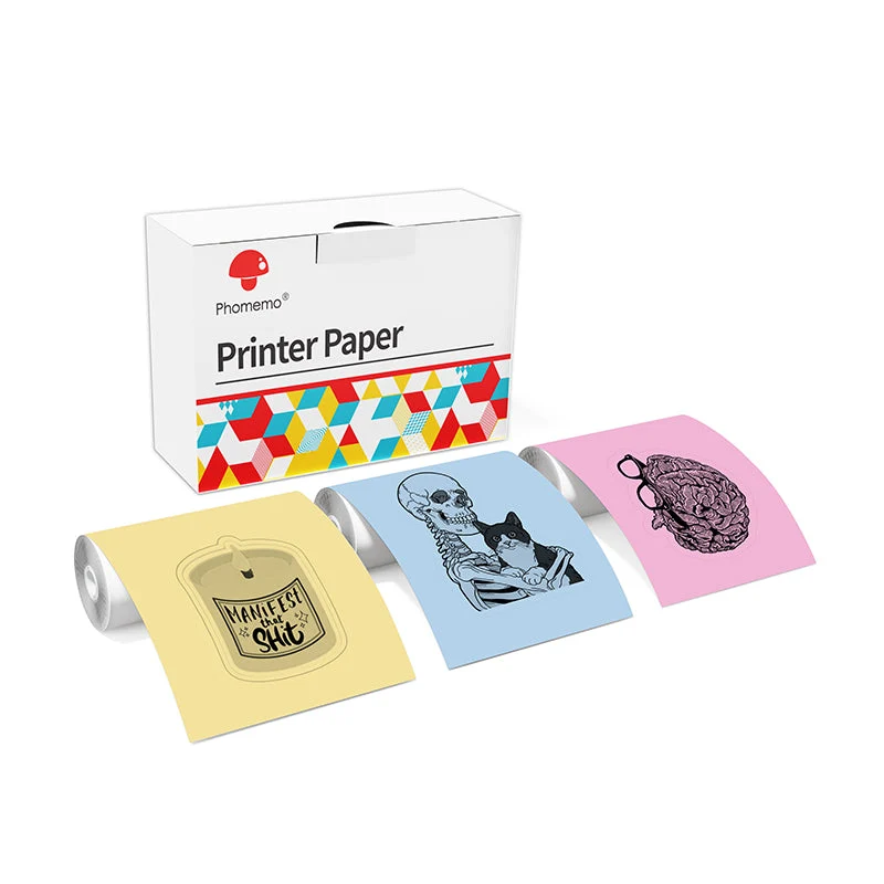Phomemo 53mm Yellow/Blue/Pink Non-Adhesive 5-Year-Lasting Thermal Paper for T02/M02X/M832 3 Rolls