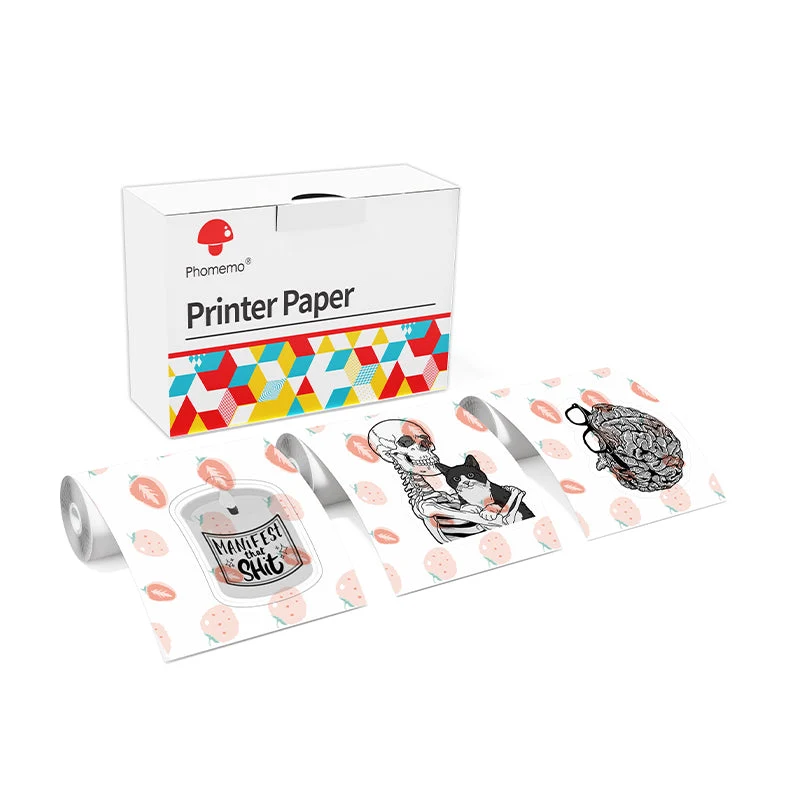Phomemo 53mm Pattern Sticker 20-Year-Lasting Strawberry Milk Thermal Paper for T02/M02X/M832 3 Rolls
