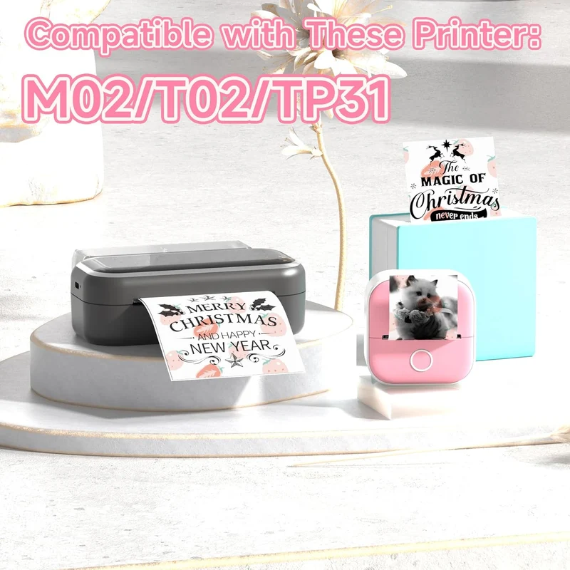 Phomemo 53mm Pattern Sticker 20-Year-Lasting Strawberry Milk Thermal Paper for T02/M02X/M832 3 Rolls