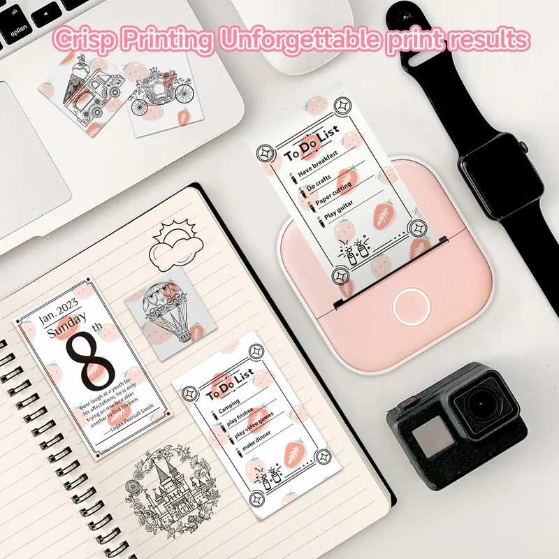 Phomemo 53mm Pattern Sticker 20-Year-Lasting Strawberry Milk Thermal Paper for T02/M02X/M832 3 Rolls