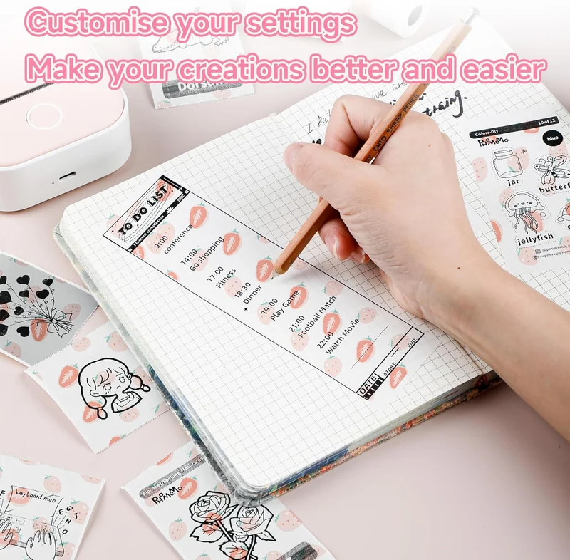 Phomemo 53mm Pattern Sticker 20-Year-Lasting Strawberry Milk Thermal Paper for T02/M02X/M832 3 Rolls