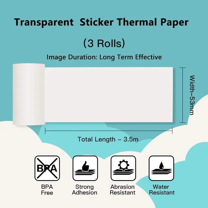 Phomemo 53mm Transparent/Silver/Gold Sticker Thermal Paper for M02/M02S/M02Pro/M03/M03AS/M04S/M04AS/M832 3 Rolls