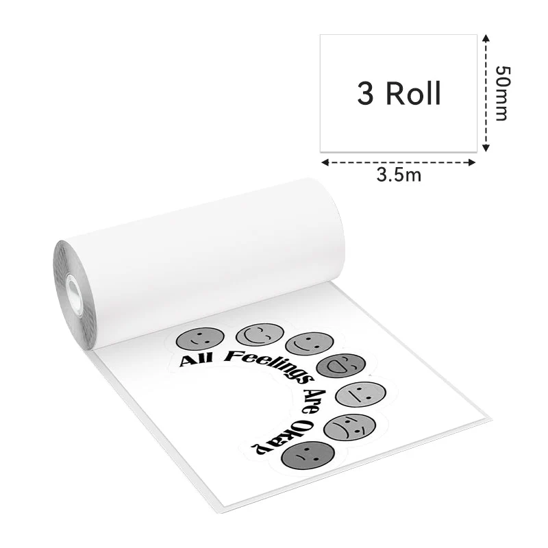 Phomemo 53mm White/Transparent/Silver Sticker Thermal Paper for M02/M02S/M02Pro/M03/M03AS/M04S/M04AS/M832 3 Rolls