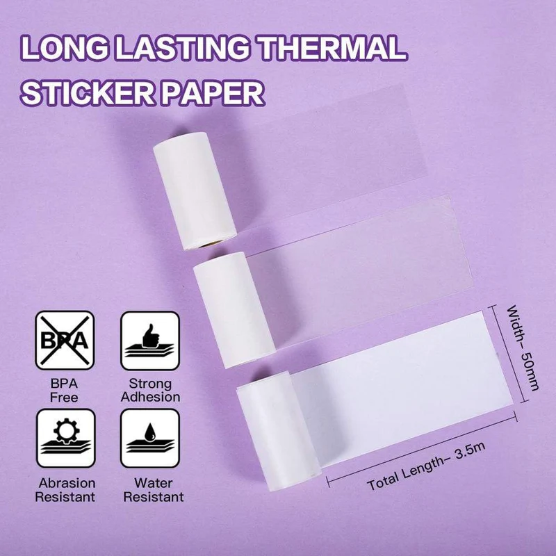 Phomemo 53mm White/Transparent/Silver Sticker Thermal Paper for M02/M02S/M02Pro/M03/M03AS/M04S/M04AS/M832 3 Rolls