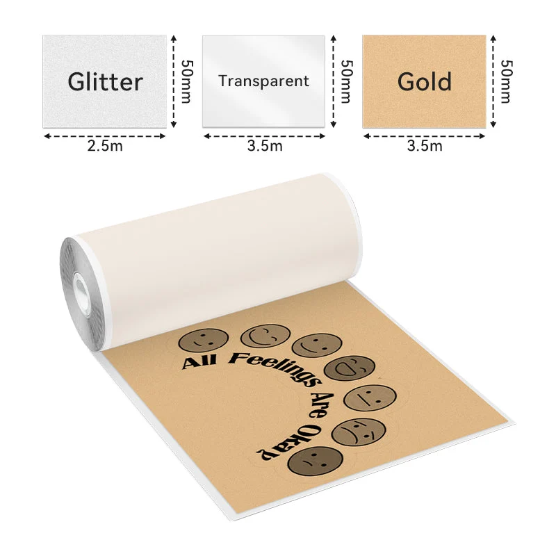 Phomemo 53mm Glitter/Transparent/Gold Sticker Thermal Paper for M02/M02S/M02Pro/M03/M03AS/M04S/M04AS/M832 3 Rolls