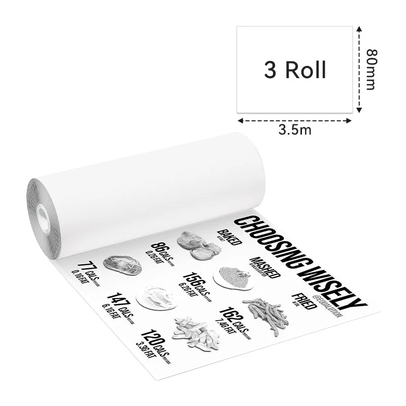 Phomemo 80mm Black on White Sticker 2-Year Long-Lasting Thermal Paper for M03/M03AS/M04S/M04AS/M832/P3M 3 Rolls