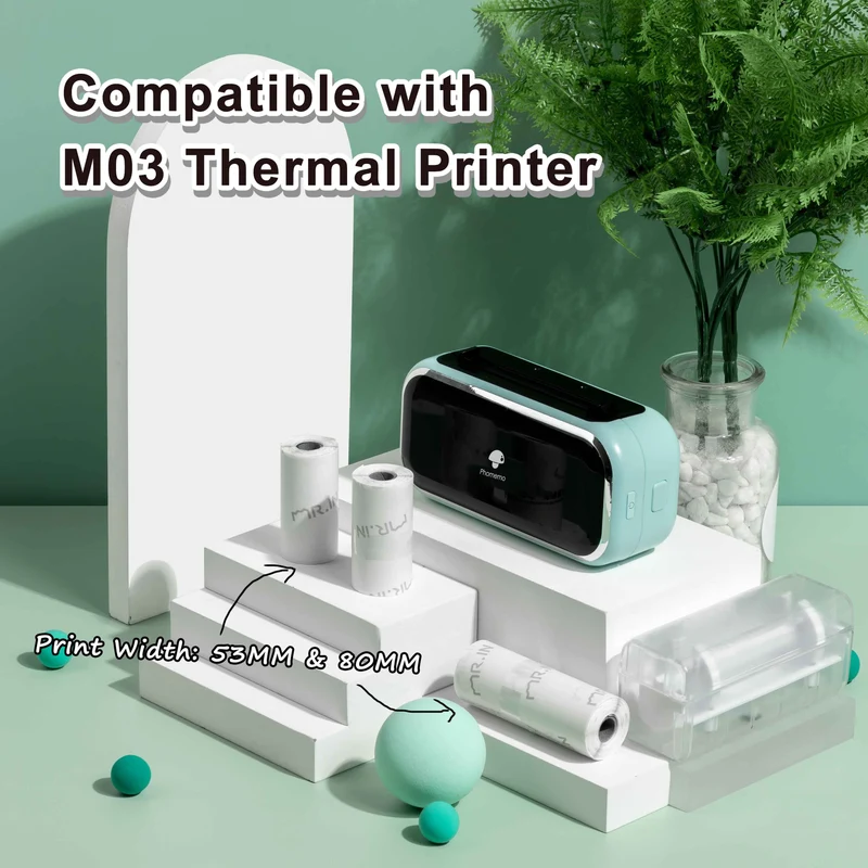 Phomemo 80mm Black on White Sticker 2-Year Long-Lasting Thermal Paper for M03/M03AS/M04S/M04AS/M832/P3M 3 Rolls