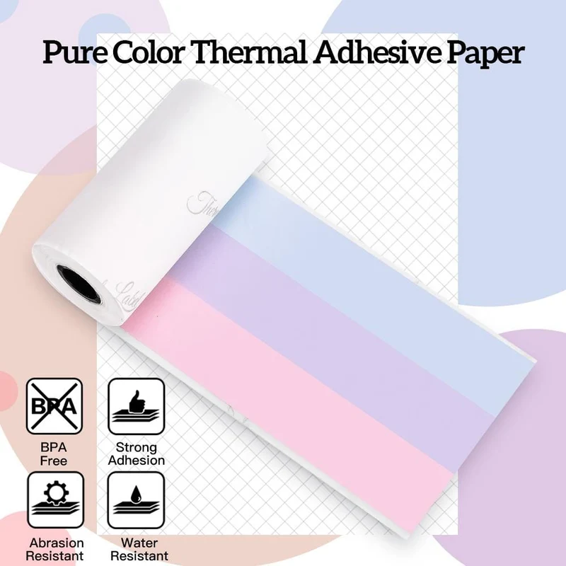 Phomemo 53mm Pure Color Thermal Adhesive Rainbow Paper for M02/M02S/M02Pro/M03/M03AS/M04S/M04AS/M832 | 3 Rolls