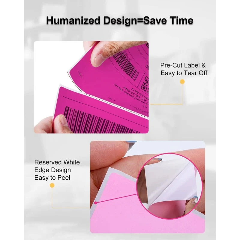 Phomemo 4"x6" Fanfold Direct Thermal Shipping Label (500 Labels) | Rose Red