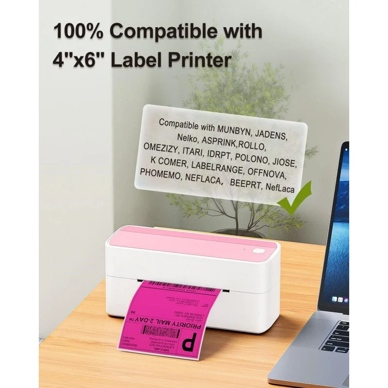 Phomemo 4"x6" Fanfold Direct Thermal Shipping Label (500 Labels) | Rose Red