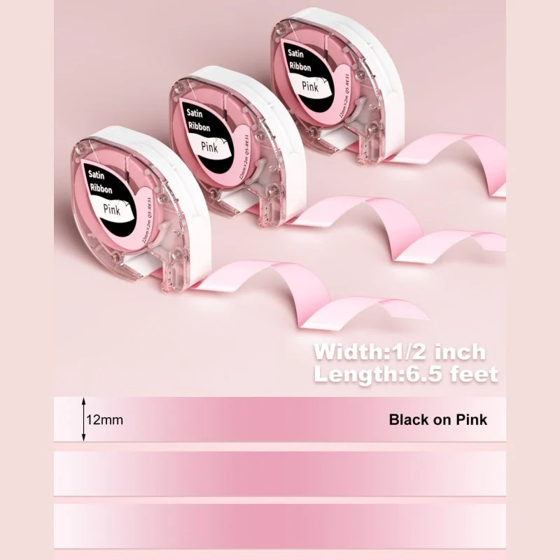 Phomemo 12mmx2m Pink Satin Ribbon Label Tape for P12/P12PRO
