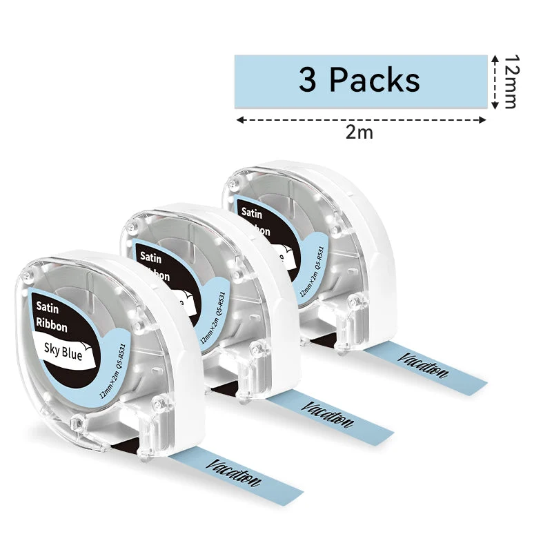 Phomemo 12mmx2m Black on Sky Blue Satin Ribbon Tapes for P12/P12PRO