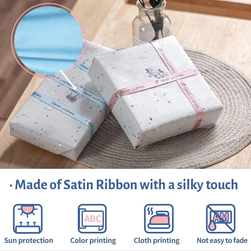 Phomemo 12mmx2m Black on Sky Blue Satin Ribbon Tapes for P12/P12PRO