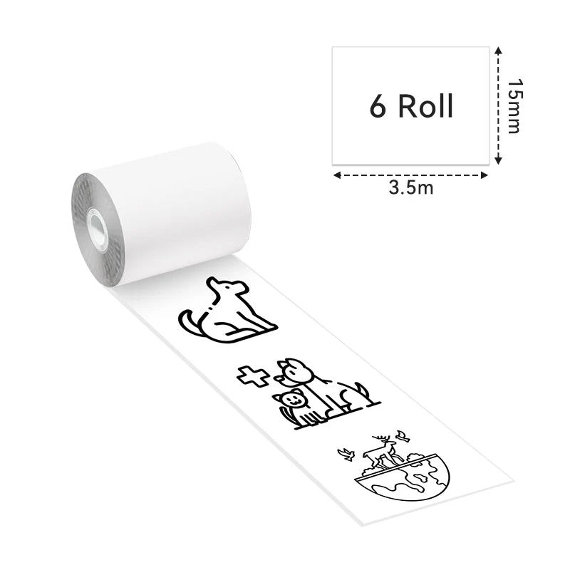 Phomemo 15mm Black on White Sticker Paper for M02PRO/ M02S/ M03AS/M04AS - 6 Roll