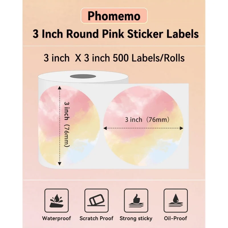 Phomemo 3" Self-Adhesive Round Thermal Sticker Label for Shipping Label Printer