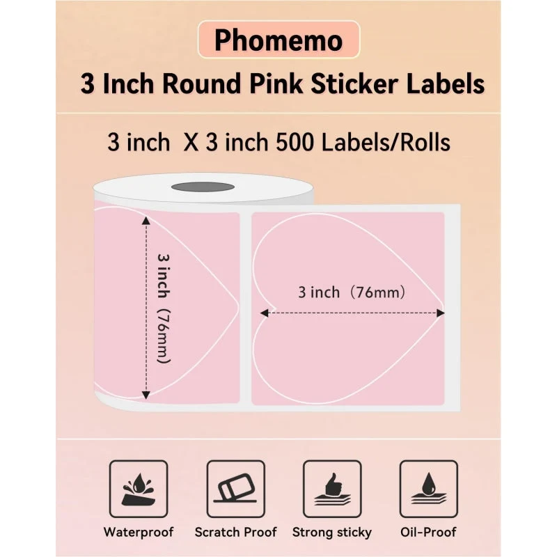 Phomemo 3" Self-Adhesive Round Thermal Sticker Label for Shipping Label Printer