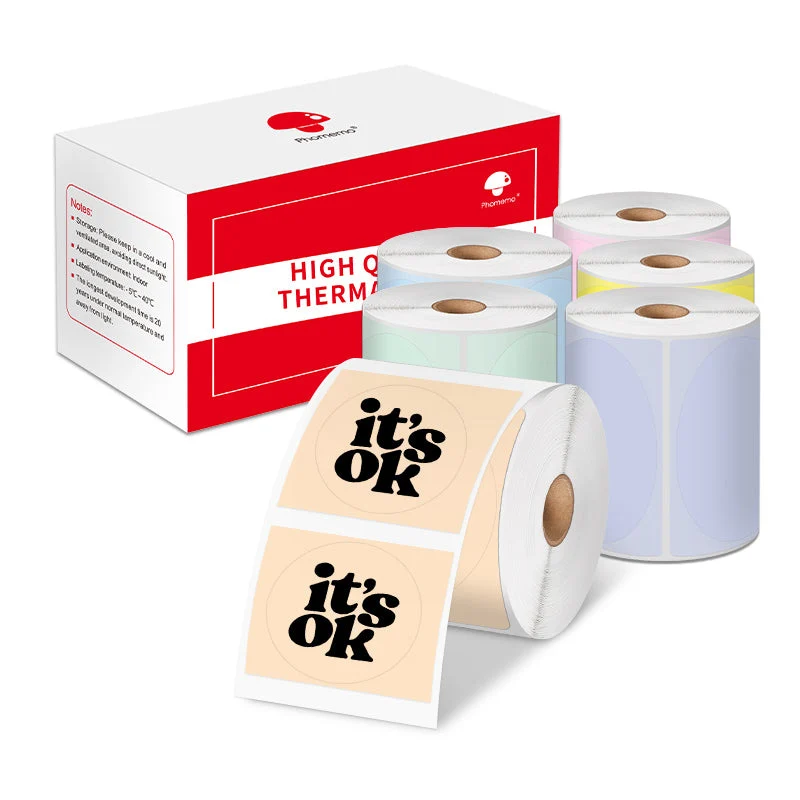 Phomemo 50×50mm Multicolor Round Thermal Label for Business Label Maker-6 Rolls
