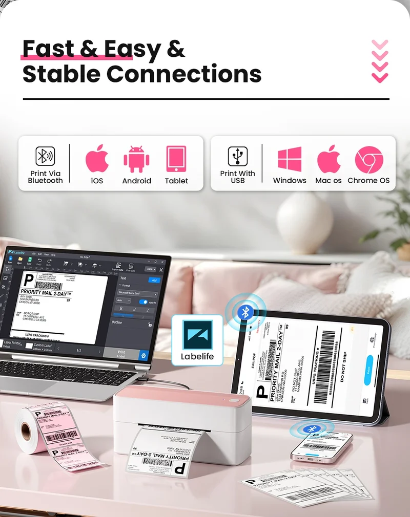 Printiup Label Air - Imprimante Thermique Étiquettes 4x6 Bluetooth Sans Fil – Compatible iPhone, Android, Mac & Windows