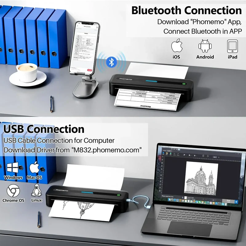 Printiup Core – Imprimante Thermique Portable Sans Encre A4 & Letter – Bluetooth Sans Fil