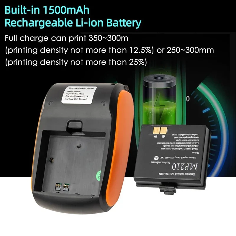 Printiup POS Go - Imprimante Thermique Caisse Portable 58 mm – Bluetooth & USB – Avec Batterie Rechargeable