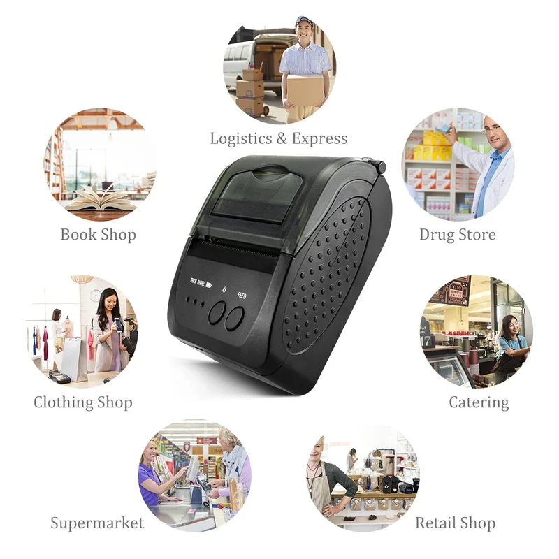 Printiup POS Pro - Imprimante Thermique Caisse Portable 58 mm – Bluetooth & USB – Multi-OS