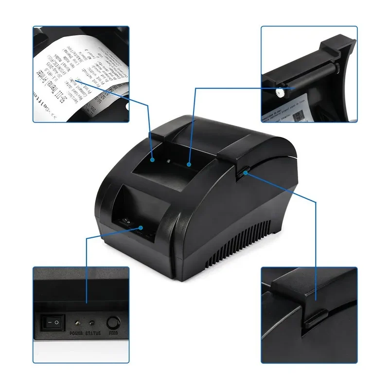 Printiup POS Pro - Imprimante Thermique Caisse Portable 58 mm – Bluetooth & USB – Multi-OS