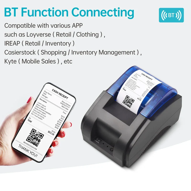 Printiup POS Flex - Imprimante Thermique Caisse 58 mm – Bluetooth & USB – Compatible iOS, Android, Windows & Mac