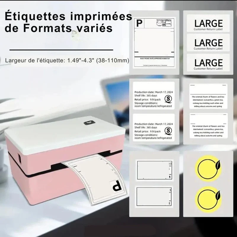 Printiup Label Rose - Imprimante Thermique Étiquettes 4x6 Bluetooth – Compacte & Économique – Compatible iPhone, Android, Mac & Windows