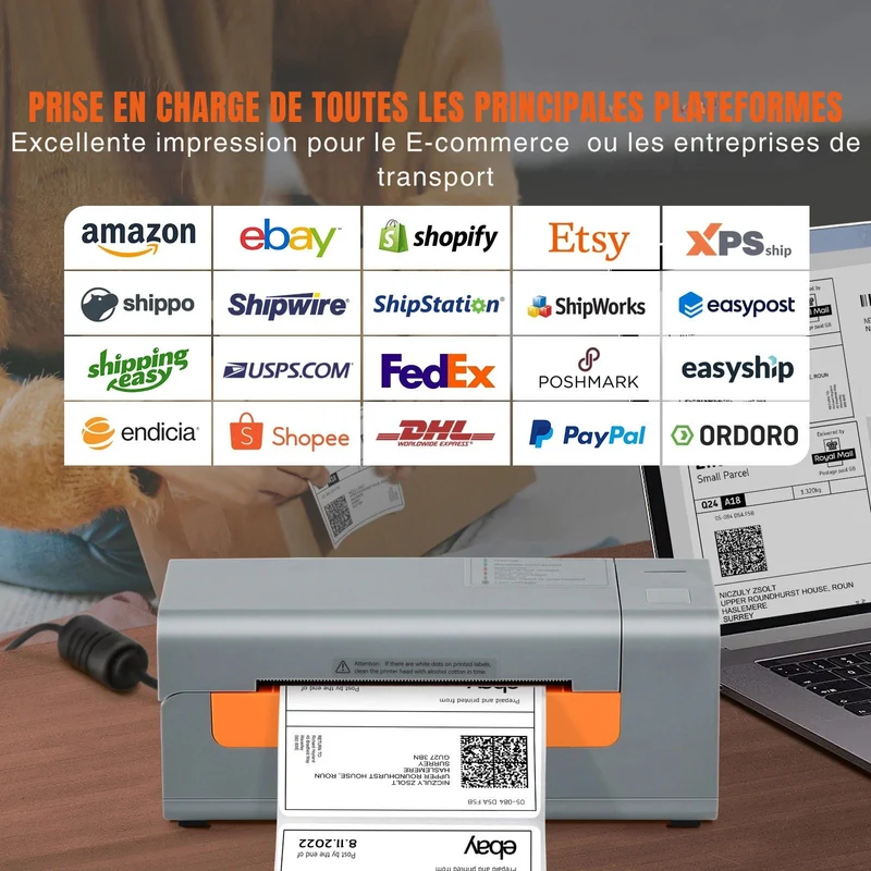 Imprimante Thermique Étiquettes 4x6 – Spéciale Expédition E-commerce – Sans Encre – Compatible Windows & Mac
