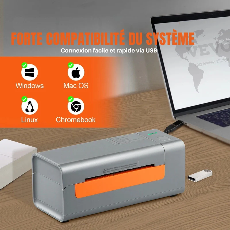 Imprimante Thermique Étiquettes 4x6 – Spéciale Expédition E-commerce – Sans Encre – Compatible Windows & Mac