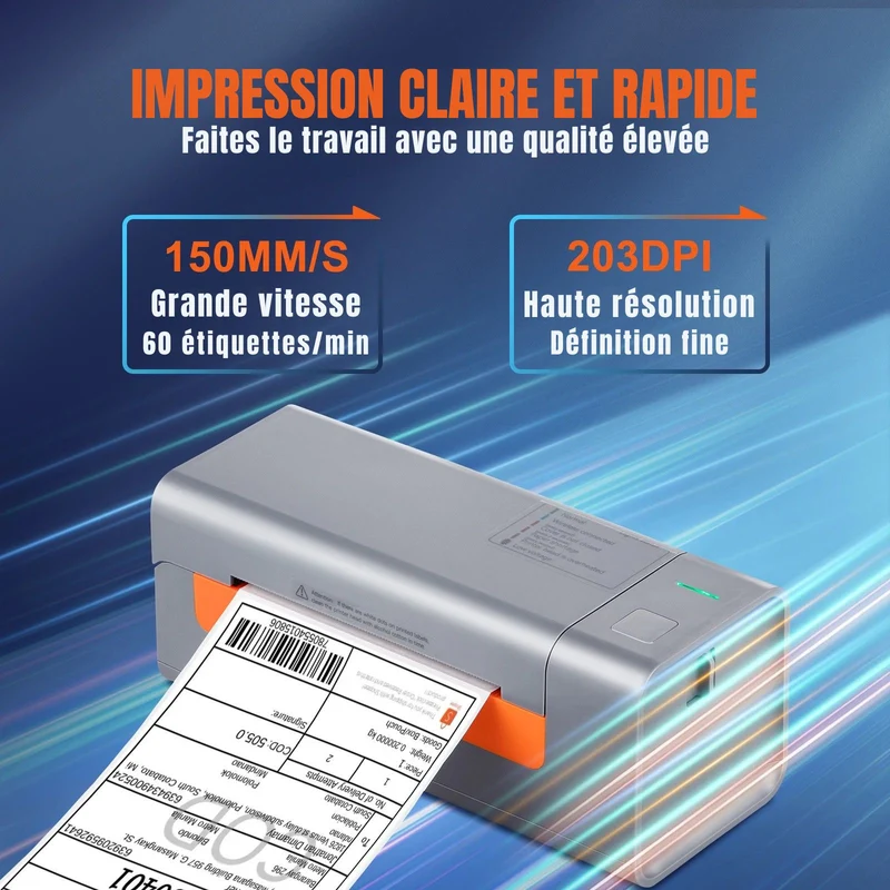 Imprimante Thermique Étiquettes 4x6 – Spéciale Expédition E-commerce – Sans Encre – Compatible Windows & Mac