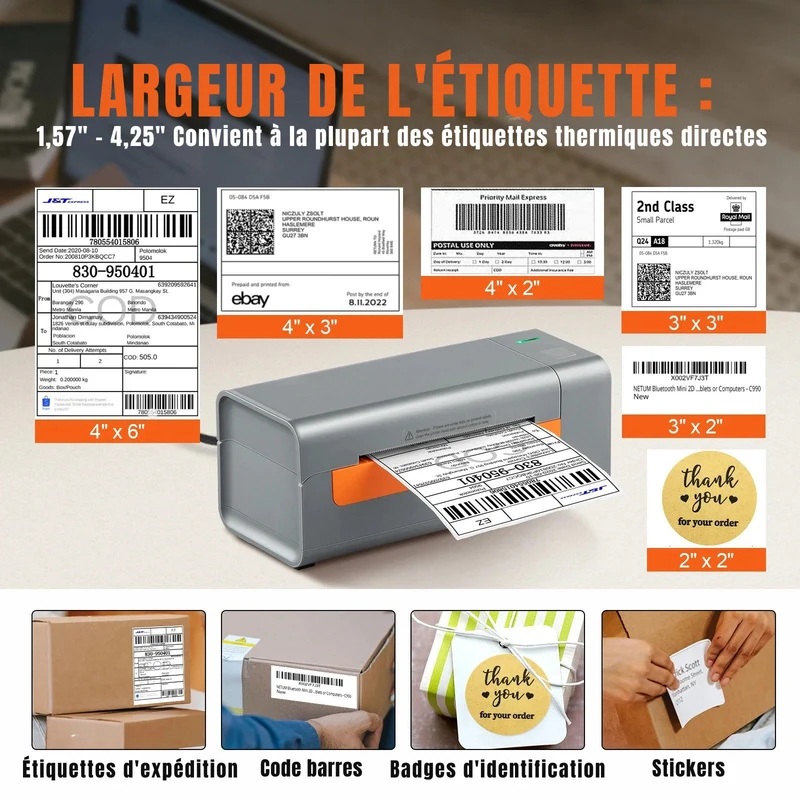Imprimante Thermique Étiquettes 4x6 – Spéciale Expédition E-commerce – Sans Encre – Compatible Windows & Mac