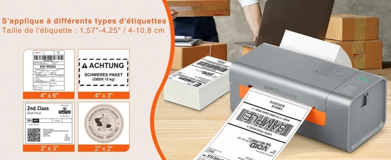 Imprimante Thermique Étiquettes 4x6 – Spéciale Expédition E-commerce – Sans Encre – Compatible Windows & Mac