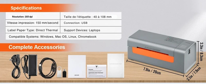 Imprimante Thermique Étiquettes 4x6 – Spéciale Expédition E-commerce – Sans Encre – Compatible Windows & Mac
