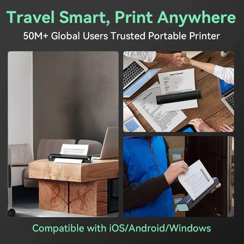 Printiup A4 – Mini imprimante Thermique Portable A4 Bluetooth Maison & Bureau, Compatible iOS Android PC