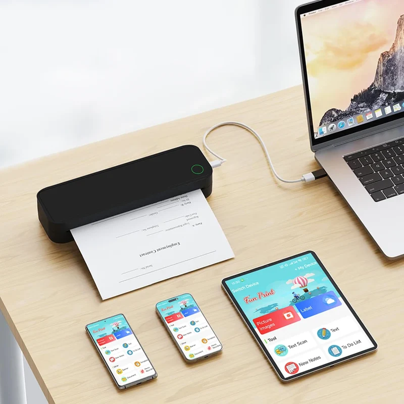 Printiup A4 Pro – Imprimante Thermique Wi-Fi & USB-C Mobile – Bluetooth Sans Encre – Mini Imprimante Mobile avec Papier Inclus pour Bureau & Maison