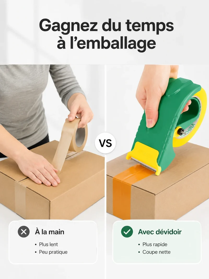 Dévidoir à Ruban Adhésif pour Colis – Coupe Rapide & Poignée Ergonomique