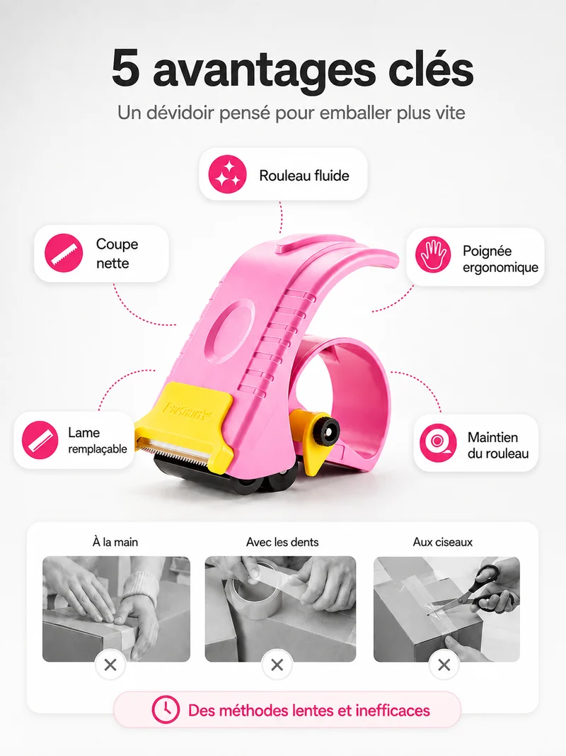 Dévidoir à Ruban Adhésif pour Colis – Coupe Rapide & Poignée Ergonomique