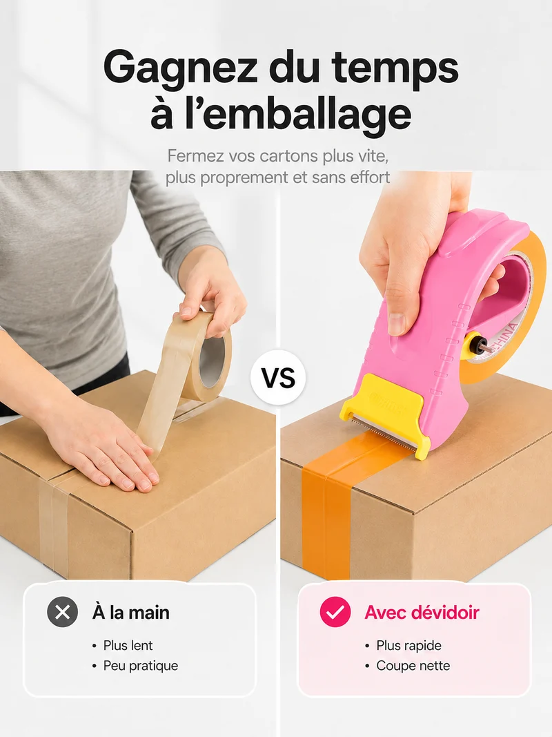 Dévidoir à Ruban Adhésif pour Colis – Coupe Rapide & Poignée Ergonomique