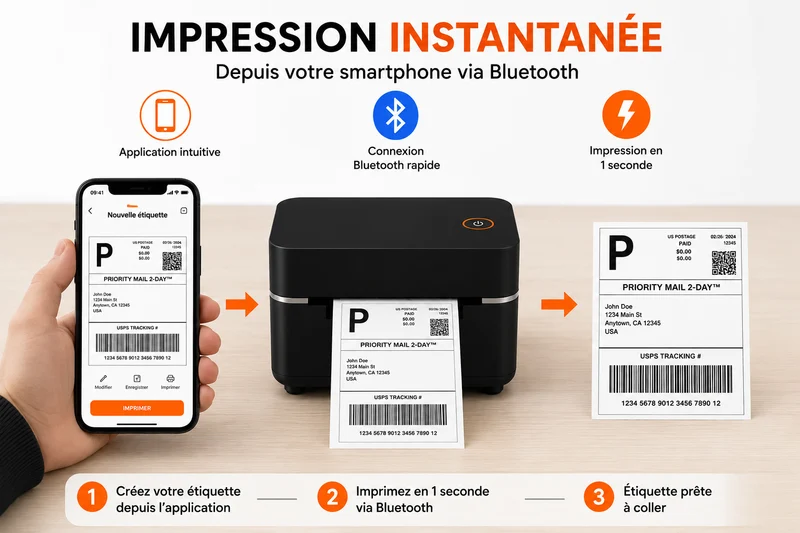 Pack Starter – Imprimante Thermique + 200 Étiquettes 100×150 mm