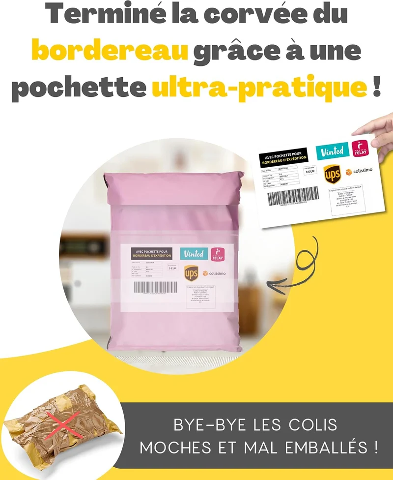 Pochettes d'Expédition Rose Étanches - Pack de 30 (S/M/L)