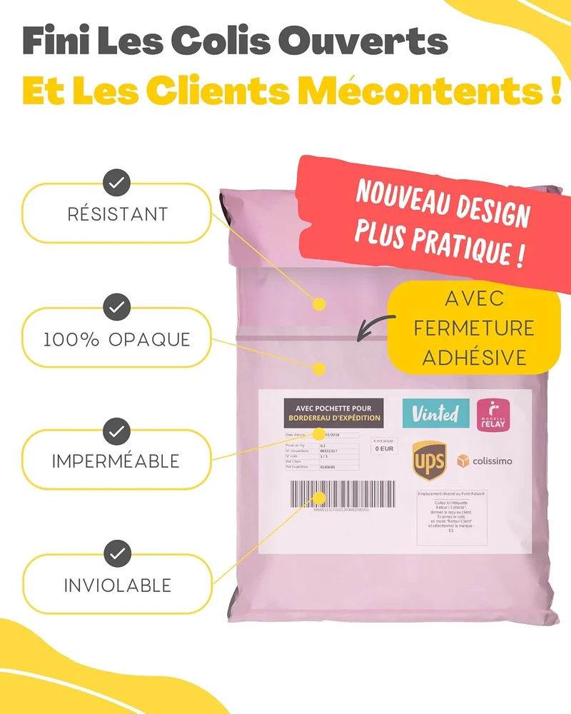 Pochettes d'Expédition Rose Étanches - Pack de 30 (S/M/L)